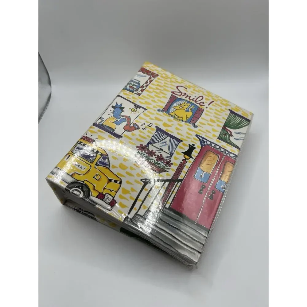 Vintage Paula Brinkman “Smile” Small Photo Album Folk Art Pig Cat Taxi Design
